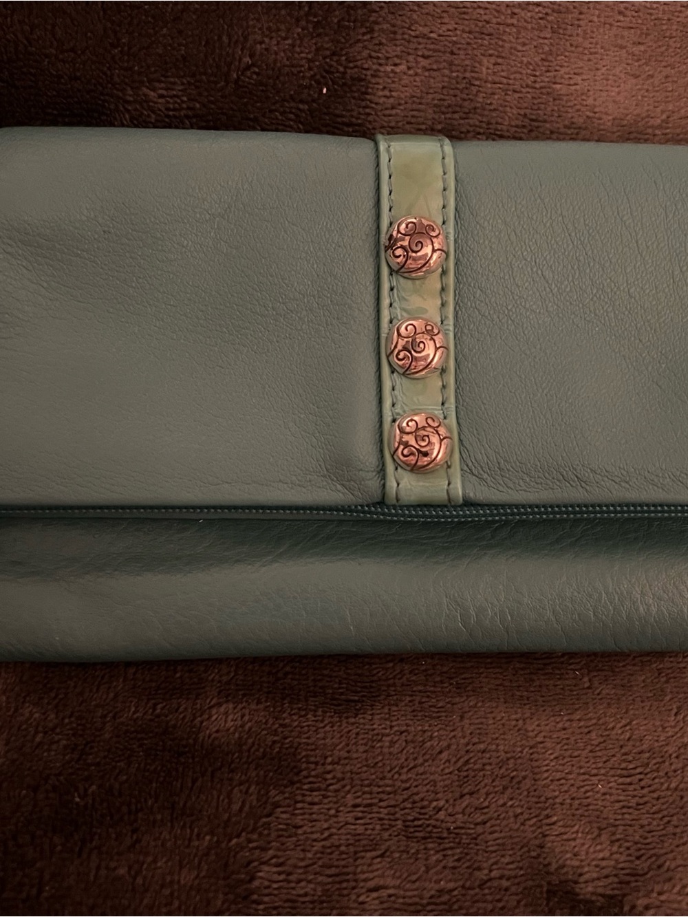 Brighton Turquoise Blue Soft Leather Foldable Wallet/Clutch with Silver Detail.